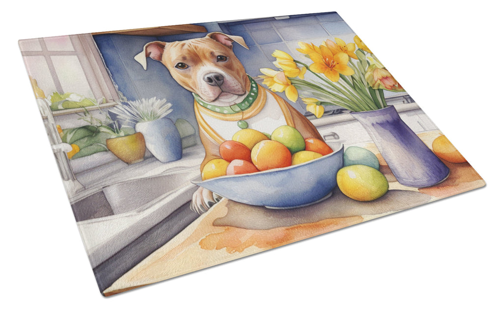 Decorating Easter Staffordshire Bull Terrier Cutting Board Tempered Glass Kitchen Cutting Surface, Heat Resistant Chopping, Non-Slip Feet, Food Prep & Serving