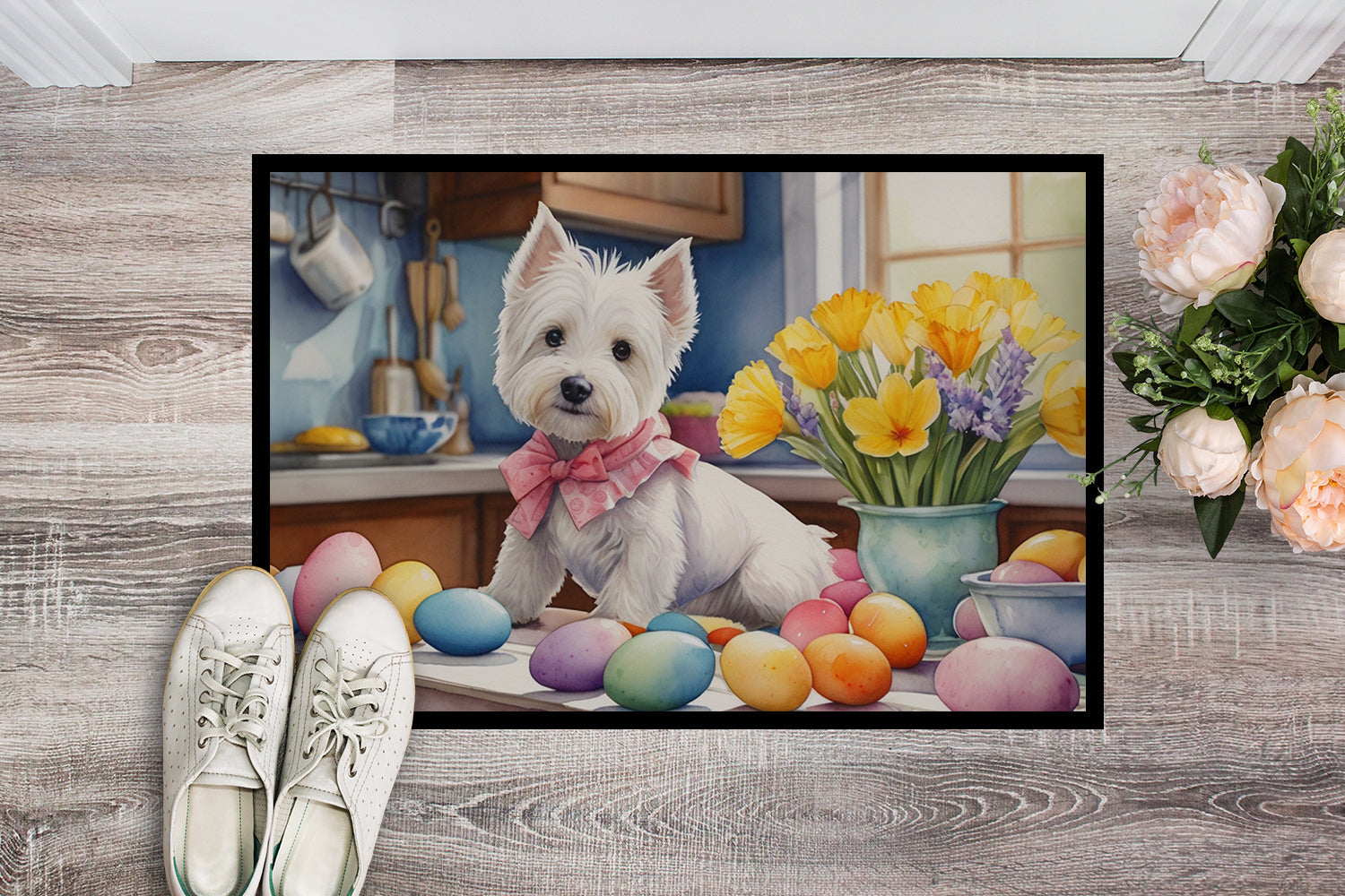 Decorating Easter Westie Doormat Indoor Outdoor 18H X 27W Front Door Mat Rugs for Entryway, Non Slip Washable