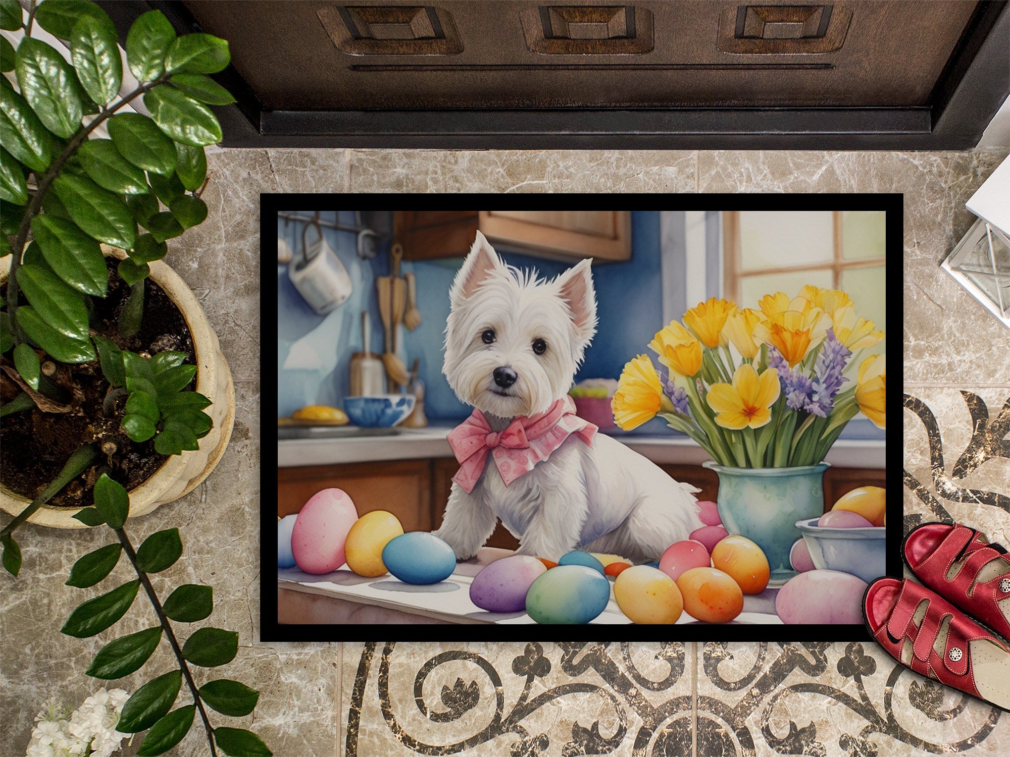 Decorating Easter Westie Doormat Indoor Outdoor 18H X 27W Front Door Mat Rugs for Entryway, Non Slip Washable