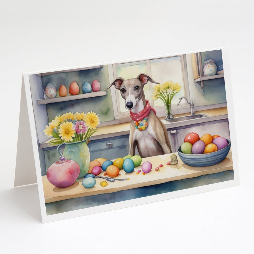 Decorating Easter Whippet Greeting Cards Pack of 8 Blank Cards with Envelopes Whimsical A7 Size 5x7