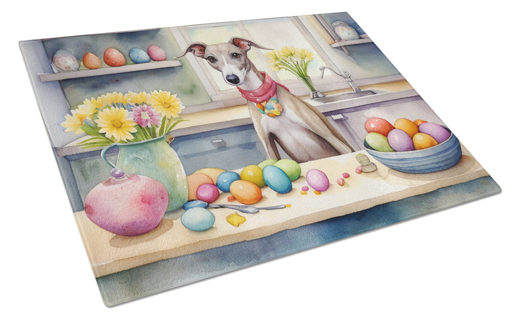 Decorating Easter Whippet Cutting Board Tempered Glass Kitchen Cutting Surface, Heat Resistant Chopping, Non-Slip Feet, Food Prep & Serving