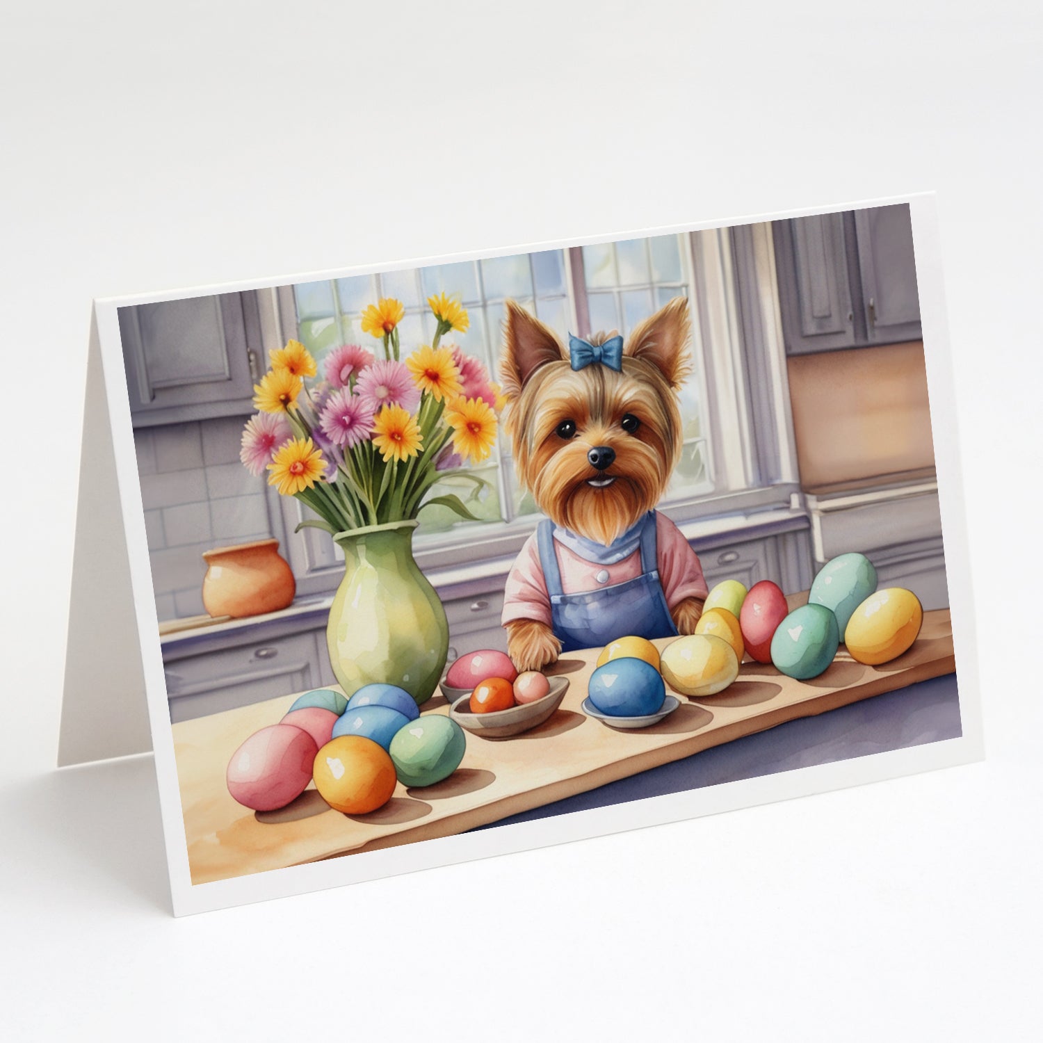 Decorating Easter Yorkshire Terrier Greeting Cards Pack of 8 Blank Cards with Envelopes Whimsical A7 Size 5x7