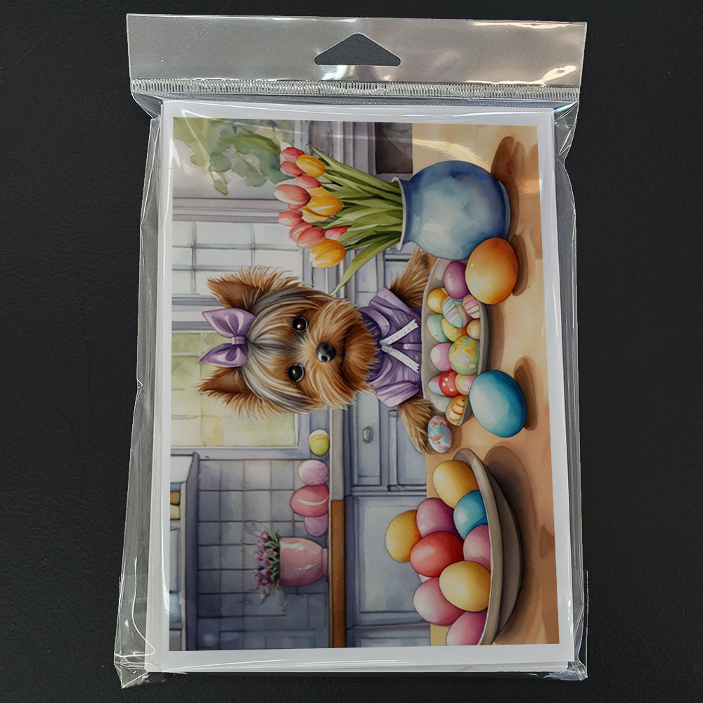 Decorating Easter Yorkshire Terrier Greeting Cards Pack of 8 Blank Cards with Envelopes Whimsical A7 Size 5x7