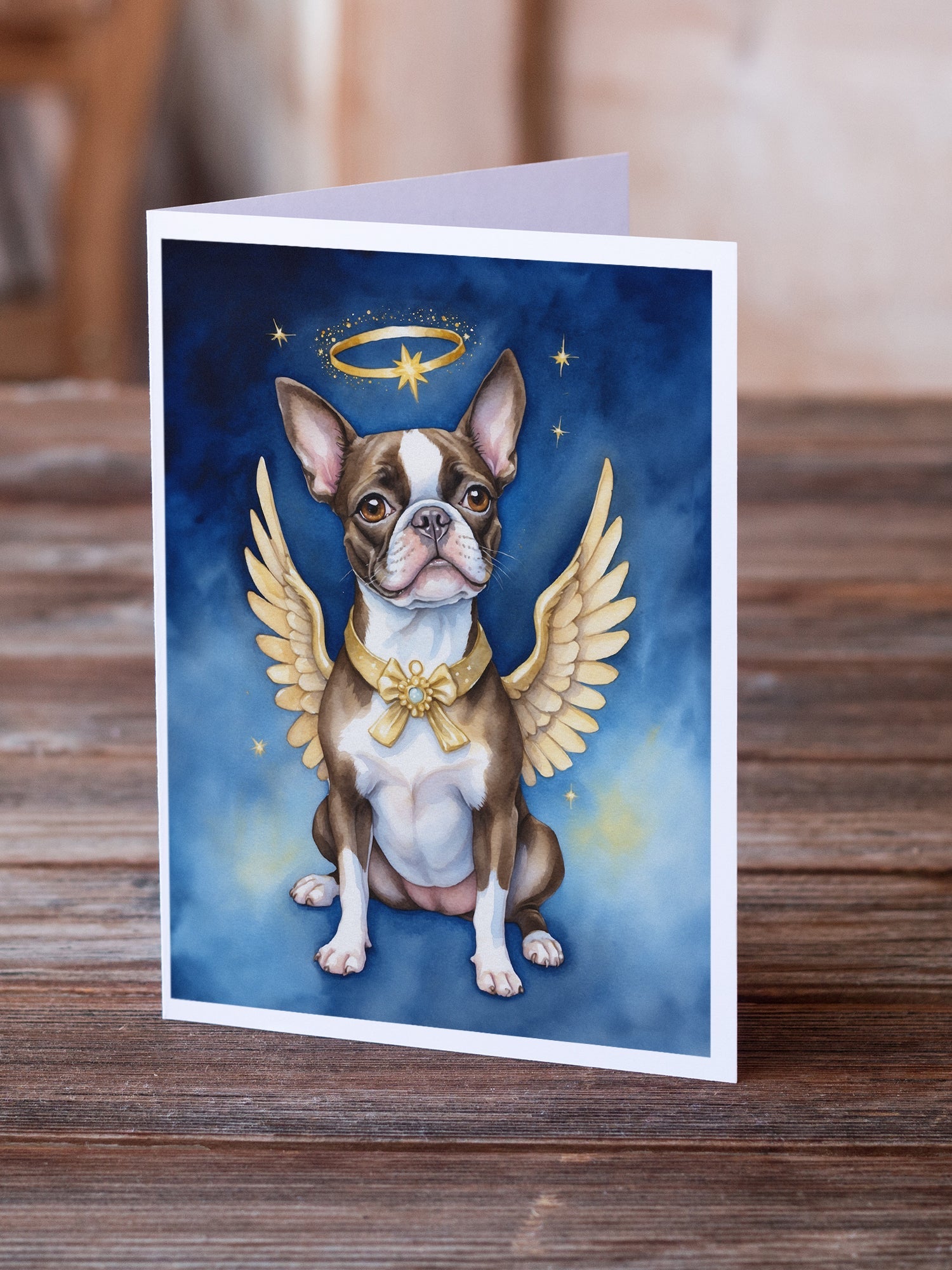 Boston Terrier My Angel Greeting Cards Pack of 8 Blank Cards with Envelopes Whimsical A7 Size 5x7