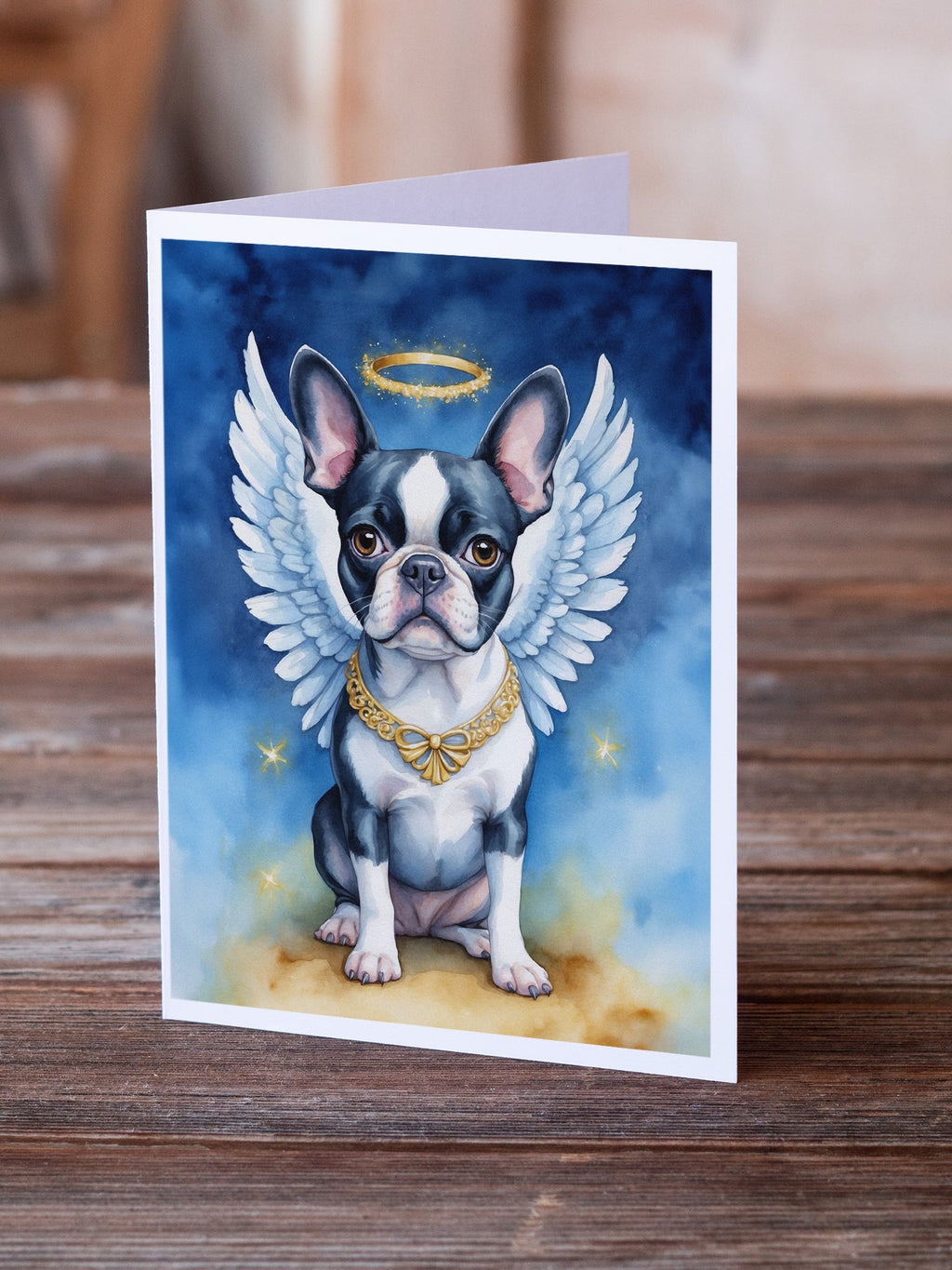 Boston Terrier My Angel Greeting Cards Pack of 8 Blank Cards with Envelopes Whimsical A7 Size 5x7