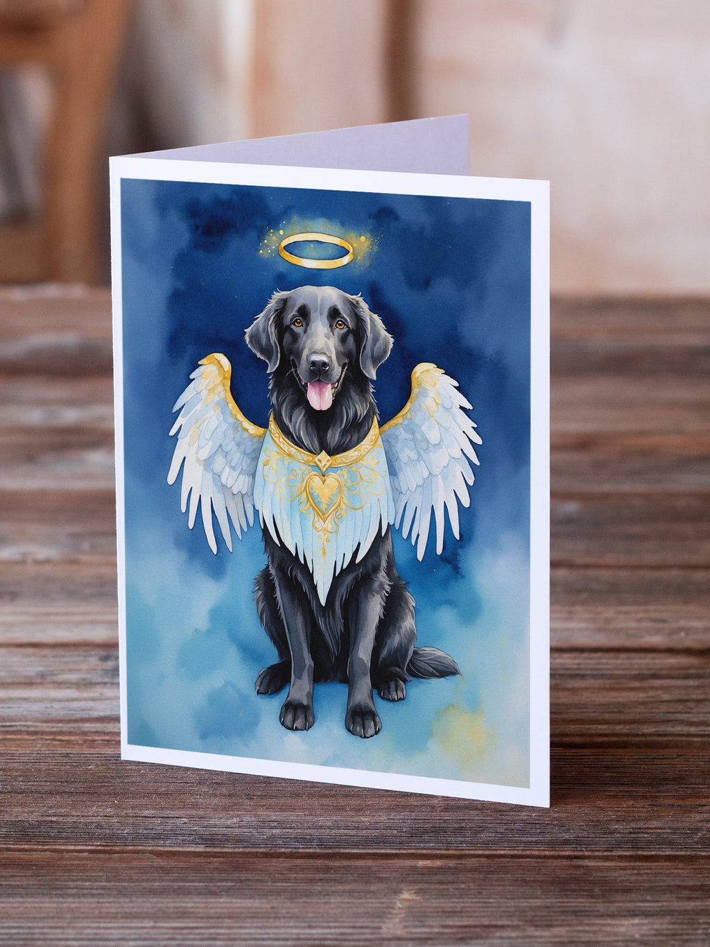 Flat-Coated Retriever My Angel Greeting Cards Pack of 8 Blank Cards with Envelopes Whimsical A7 Size 5x7