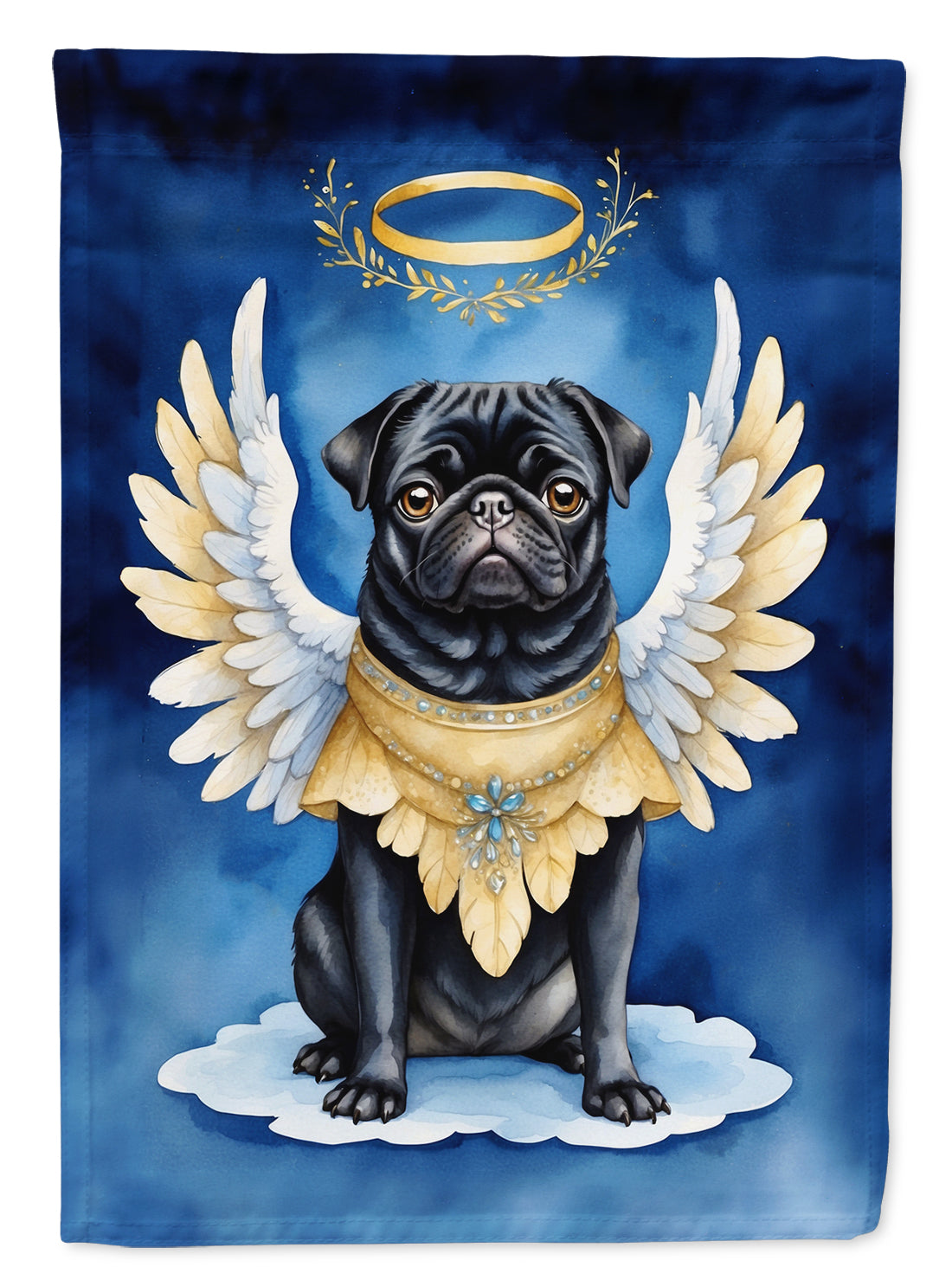 Black Pug My Angel House Flag 28x40 Porch Sleeve Pole Decorative Outside Yard Banner Artwork Wall Hanging, Polyester