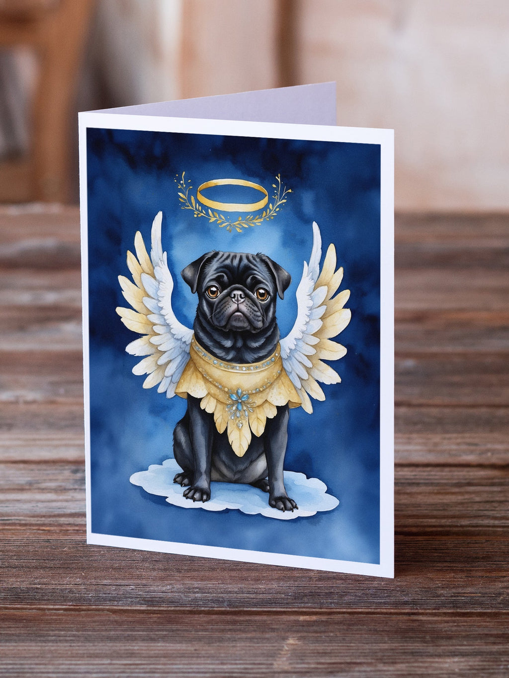 Black Pug My Angel Greeting Cards Pack of 8 Blank Cards with Envelopes Whimsical A7 Size 5x7