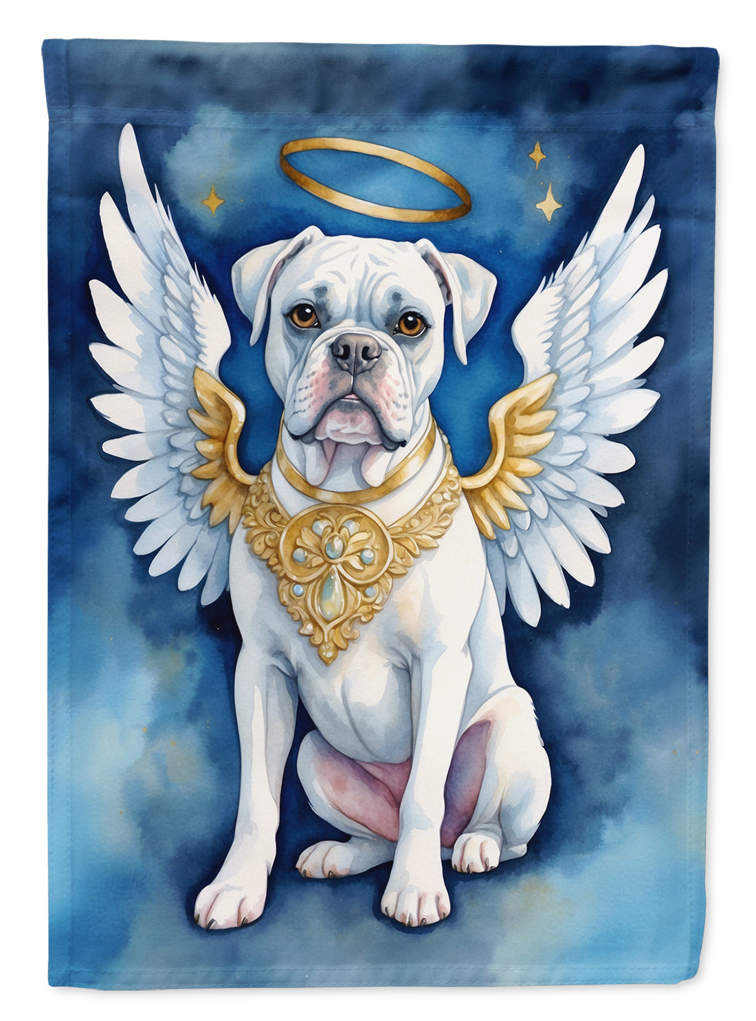 White Boxer My Angel House Flag 28x40 Porch Sleeve Pole Decorative Outside Yard Banner Artwork Wall Hanging, Polyester