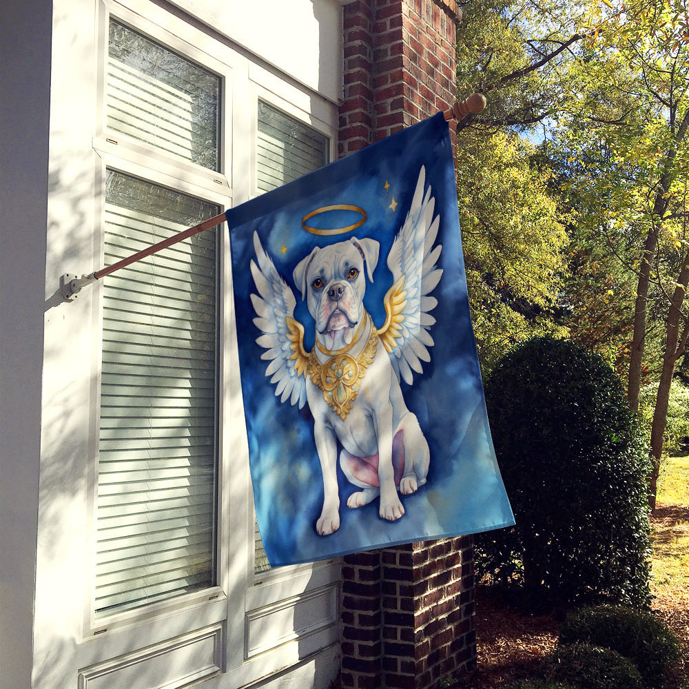 White Boxer My Angel House Flag 28x40 Porch Sleeve Pole Decorative Outside Yard Banner Artwork Wall Hanging, Polyester