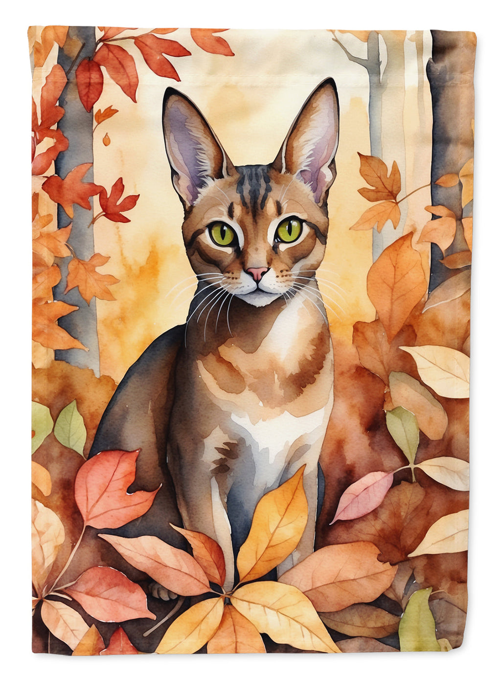 Abyssinian Cat in Fall Leaves House Flag 28x40 Porch Sleeve Pole Decorative Outside Yard Banner Artwork Wall Hanging, Polyester