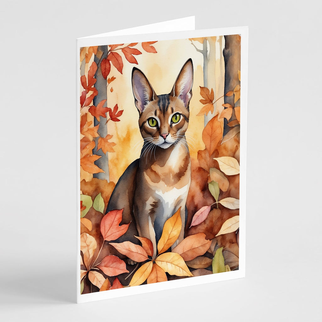 Abyssinian Cat in Fall Leaves Greeting Cards Pack of 8 Blank Cards with Envelopes Whimsical A7 Size 5x7
