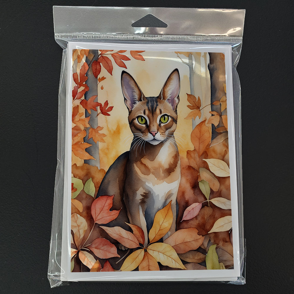 Abyssinian Cat in Fall Leaves Greeting Cards Pack of 8 Blank Cards with Envelopes Whimsical A7 Size 5x7