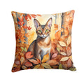 Abyssinian Cat in Fall Leaves Decorative Throw Pillow 14x14 Indoor Outdoor Accent Cushion, Fabric Cover with Insert for Sofa, Bed, Porch & Living Room