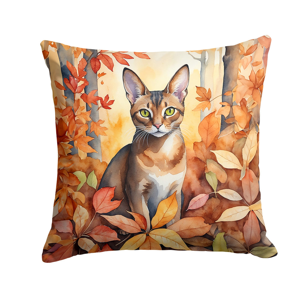 Abyssinian Cat in Fall Leaves Decorative Throw Pillow 18x18 Indoor Outdoor Accent Cushion, Fabric Cover with Insert for Sofa, Bed, Porch & Living Room