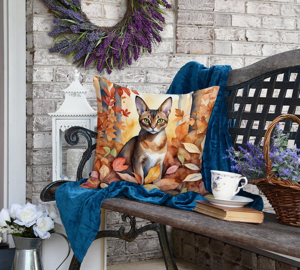 Abyssinian Cat in Fall Leaves Decorative Throw Pillow 18x18 Indoor Outdoor Accent Cushion, Fabric Cover with Insert for Sofa, Bed, Porch & Living Room