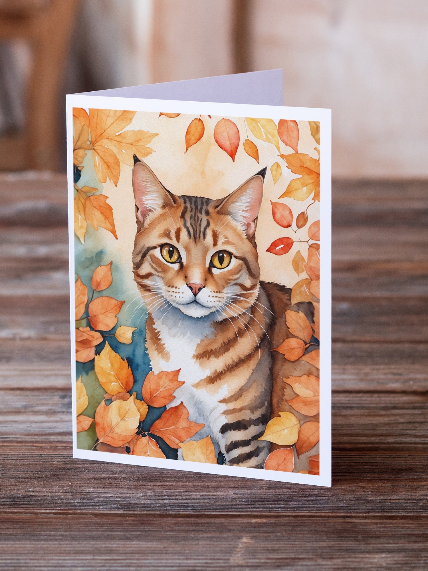 Aegean Cat in Fall Leaves Greeting Cards Pack of 8 Blank Cards with Envelopes Whimsical A7 Size 5x7
