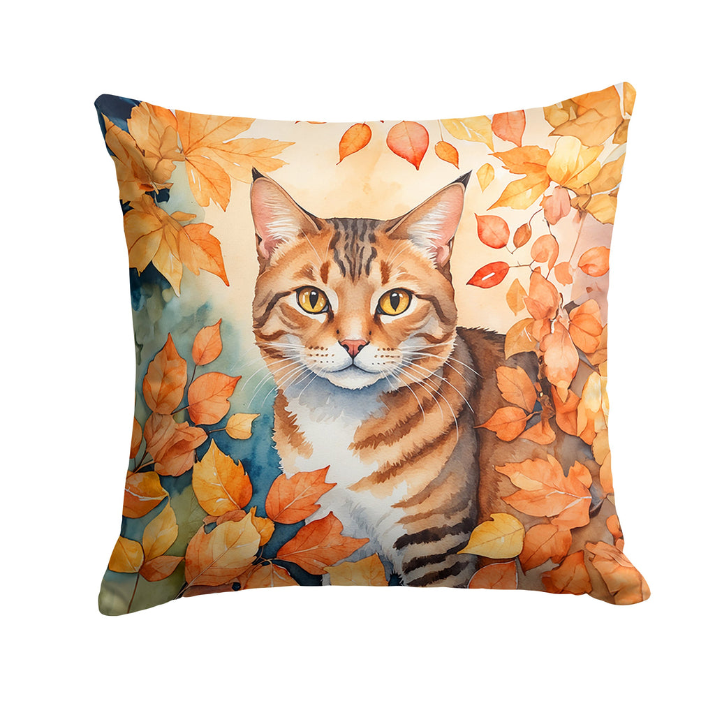 Aegean Cat in Fall Leaves Decorative Throw Pillow 18x18 Indoor Outdoor Accent Cushion, Fabric Cover with Insert for Sofa, Bed, Porch & Living Room
