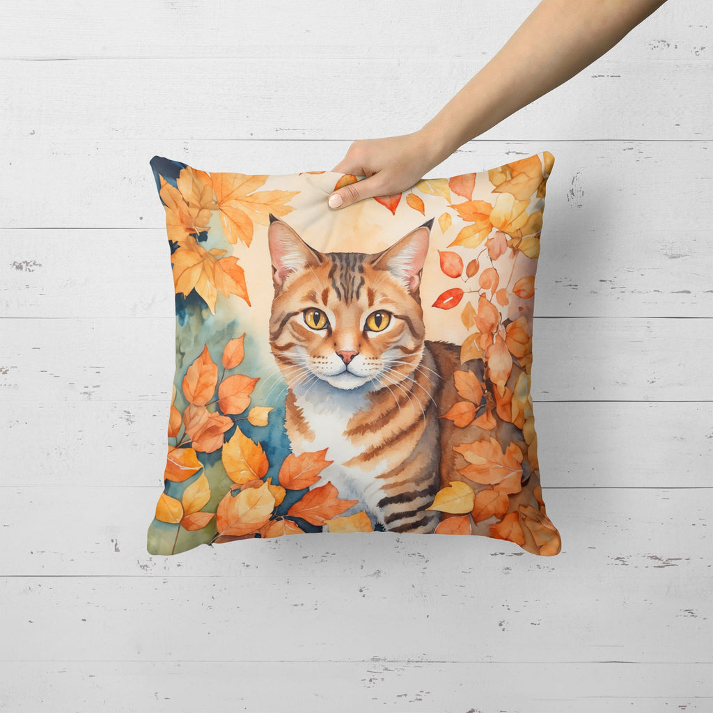 Aegean Cat in Fall Leaves Decorative Throw Pillow 18x18 Indoor Outdoor Accent Cushion, Fabric Cover with Insert for Sofa, Bed, Porch & Living Room
