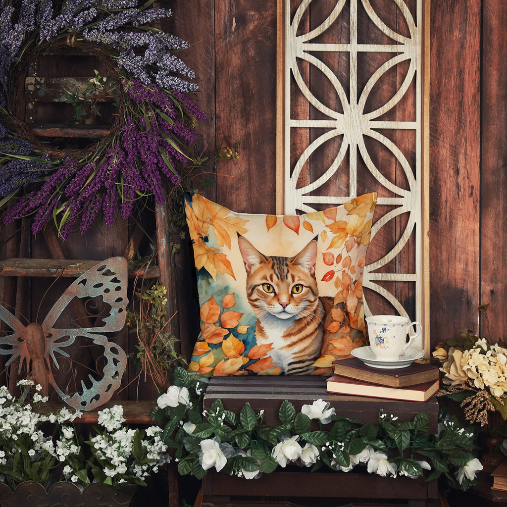Aegean Cat in Fall Leaves Decorative Throw Pillow 18x18 Indoor Outdoor Accent Cushion, Fabric Cover with Insert for Sofa, Bed, Porch & Living Room
