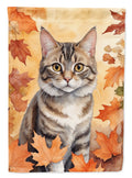 American Bobtail Cat in Fall Leaves House Flag 28x40 Porch Sleeve Pole Decorative Outside Yard Banner Artwork Wall Hanging, Polyester