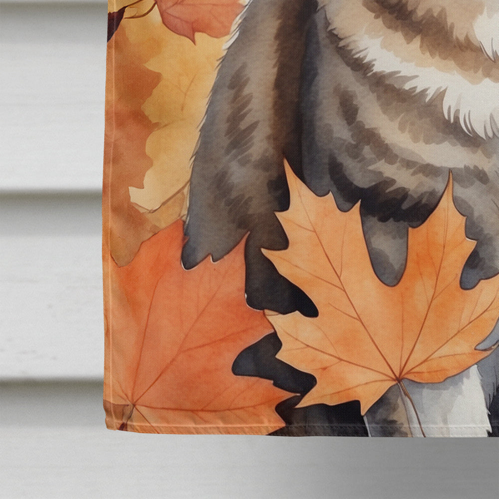 American Bobtail Cat in Fall Leaves House Flag 28x40 Porch Sleeve Pole Decorative Outside Yard Banner Artwork Wall Hanging, Polyester