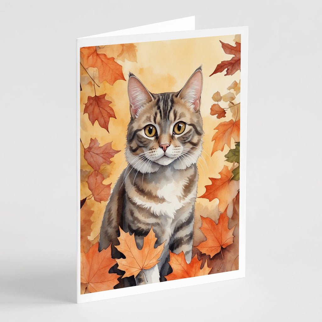 American Bobtail Cat in Fall Leaves Greeting Cards Pack of 8 Blank Cards with Envelopes Whimsical A7 Size 5x7