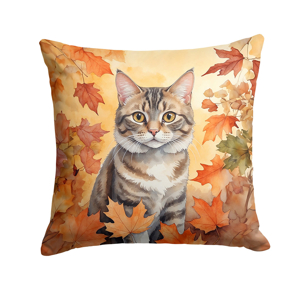 American Bobtail Cat in Fall Leaves Decorative Throw Pillow 18x18 Indoor Outdoor Accent Cushion, Fabric Cover with Insert for Sofa, Bed, Porch & Living Room