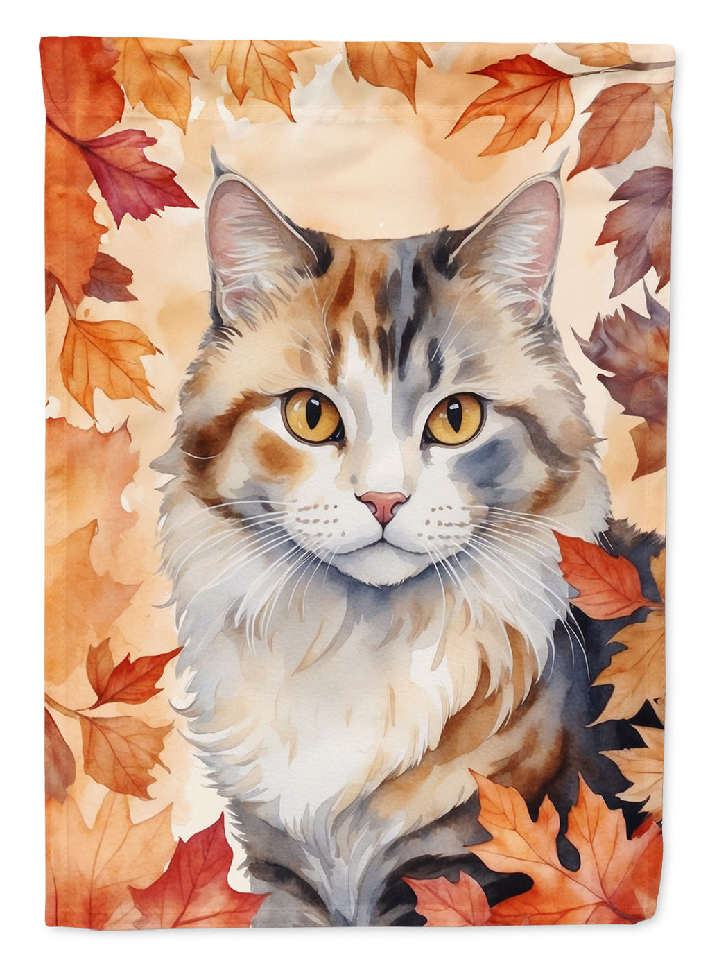 American Curl Cat in Fall Leaves House Flag 28x40 Porch Sleeve Pole Decorative Outside Yard Banner Artwork Wall Hanging, Polyester