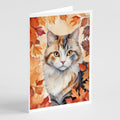 American Curl Cat in Fall Leaves Greeting Cards Pack of 8 Blank Cards with Envelopes Whimsical A7 Size 5x7