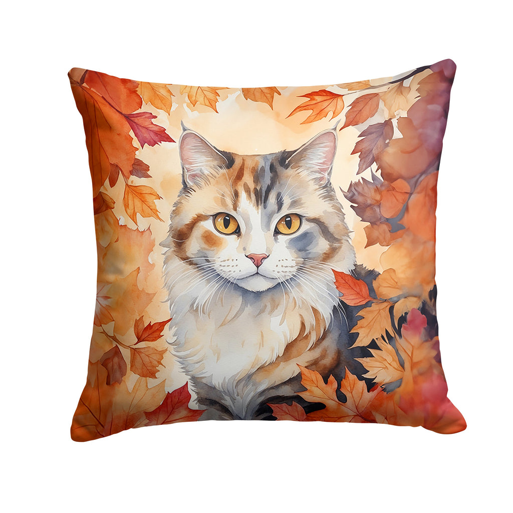 American Curl Cat in Fall Leaves Decorative Throw Pillow 14x14 Indoor Outdoor Accent Cushion, Fabric Cover with Insert for Sofa, Bed, Porch & Living Room