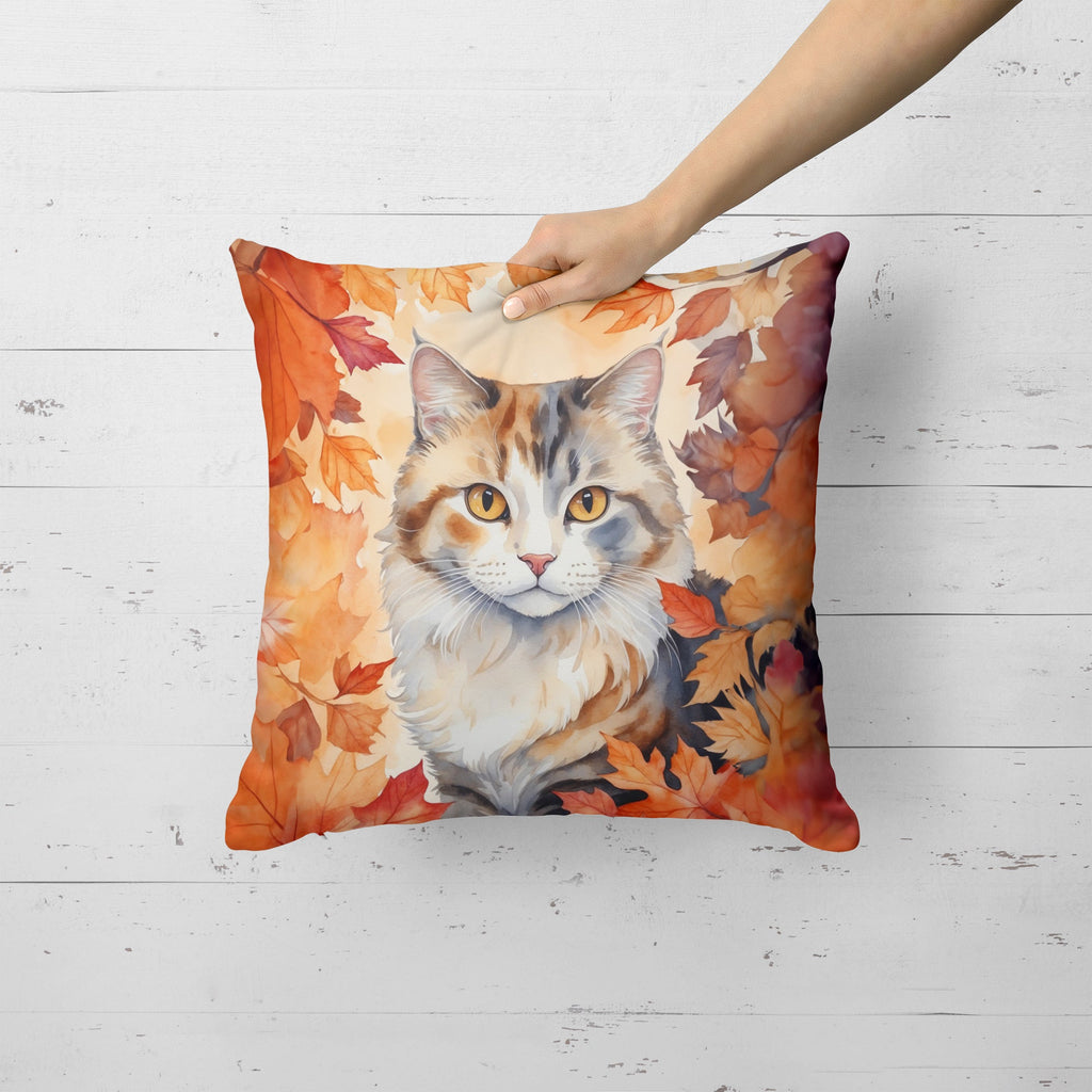 American Curl Cat in Fall Leaves Decorative Throw Pillow 18x18 Indoor Outdoor Accent Cushion, Fabric Cover with Insert for Sofa, Bed, Porch & Living Room