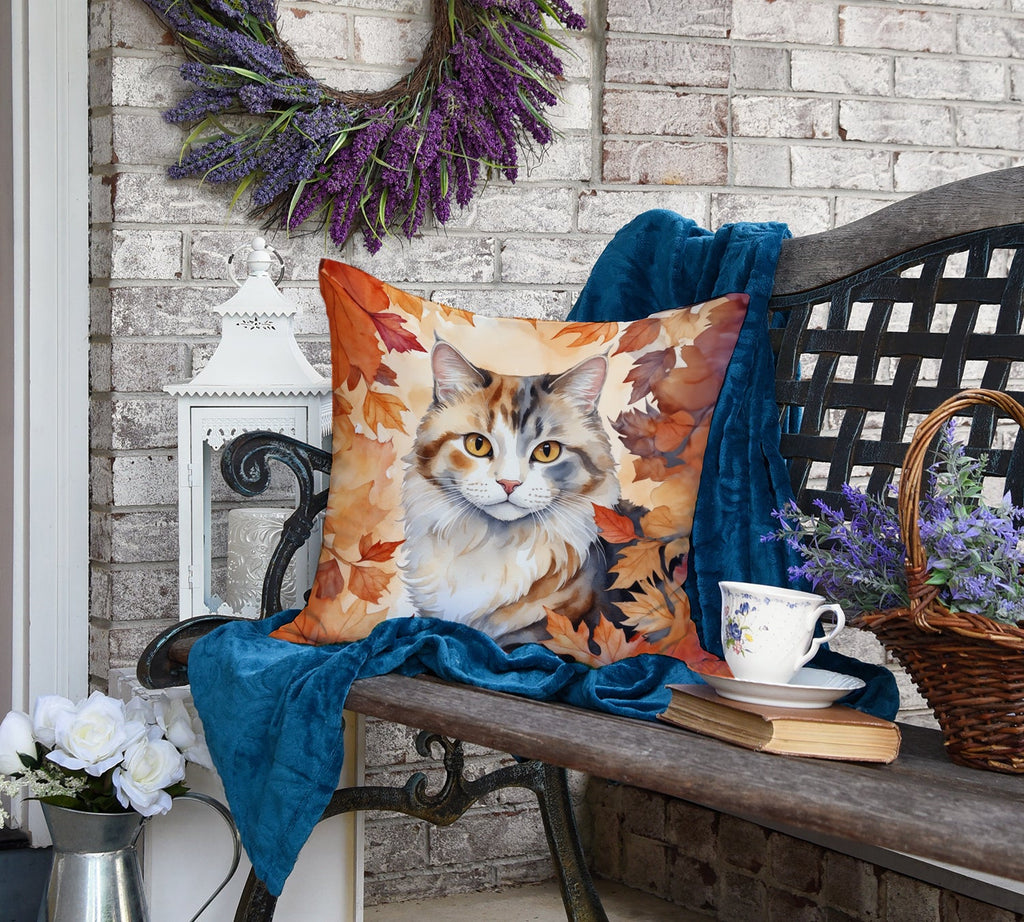 American Curl Cat in Fall Leaves Decorative Throw Pillow 18x18 Indoor Outdoor Accent Cushion, Fabric Cover with Insert for Sofa, Bed, Porch & Living Room