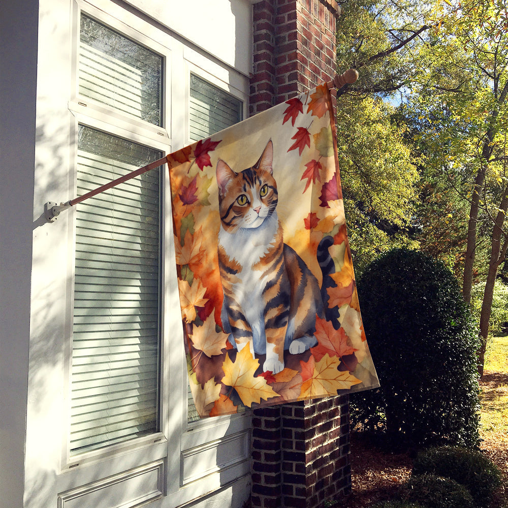 American Polydactyl Cat in Fall Leaves House Flag 28x40 Porch Sleeve Pole Decorative Outside Yard Banner Artwork Wall Hanging, Polyester