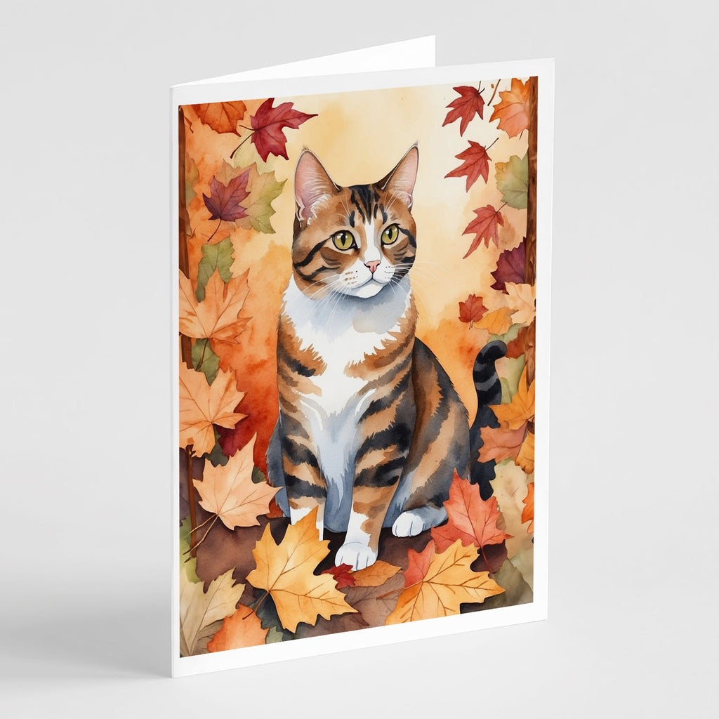 American Polydactyl Cat in Fall Leaves Greeting Cards Pack of 8 Blank Cards with Envelopes Whimsical A7 Size 5x7
