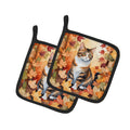 American Polydactyl Cat in Fall Leaves Pot Holder Set of 2 Heat Resistant Quilted Hot Pads 7.5 x 7.5 Inch, Insulated Kitchen Trivets for Cooking & Baking