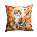 American Polydactyl Cat in Fall Leaves Decorative Throw Pillow 14x14 Indoor Outdoor Accent Cushion, Fabric Cover with Insert for Sofa, Bed, Porch & Living Room