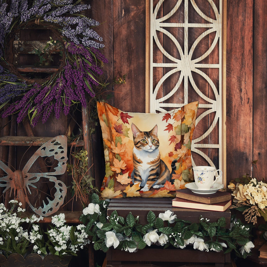 American Polydactyl Cat in Fall Leaves Decorative Throw Pillow 18x18 Indoor Outdoor Accent Cushion, Fabric Cover with Insert for Sofa, Bed, Porch & Living Room