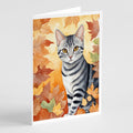 American Shorthair Cat in Fall Leaves Greeting Cards Pack of 8 Blank Cards with Envelopes Whimsical A7 Size 5x7