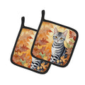 American Shorthair Cat in Fall Leaves Pot Holder Set of 2 Heat Resistant Quilted Hot Pads 7.5 x 7.5 Inch, Insulated Kitchen Trivets for Cooking & Baking