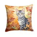 American Shorthair Cat in Fall Leaves Decorative Throw Pillow 18x18 Indoor Outdoor Accent Cushion, Fabric Cover with Insert for Sofa, Bed, Porch & Living Room