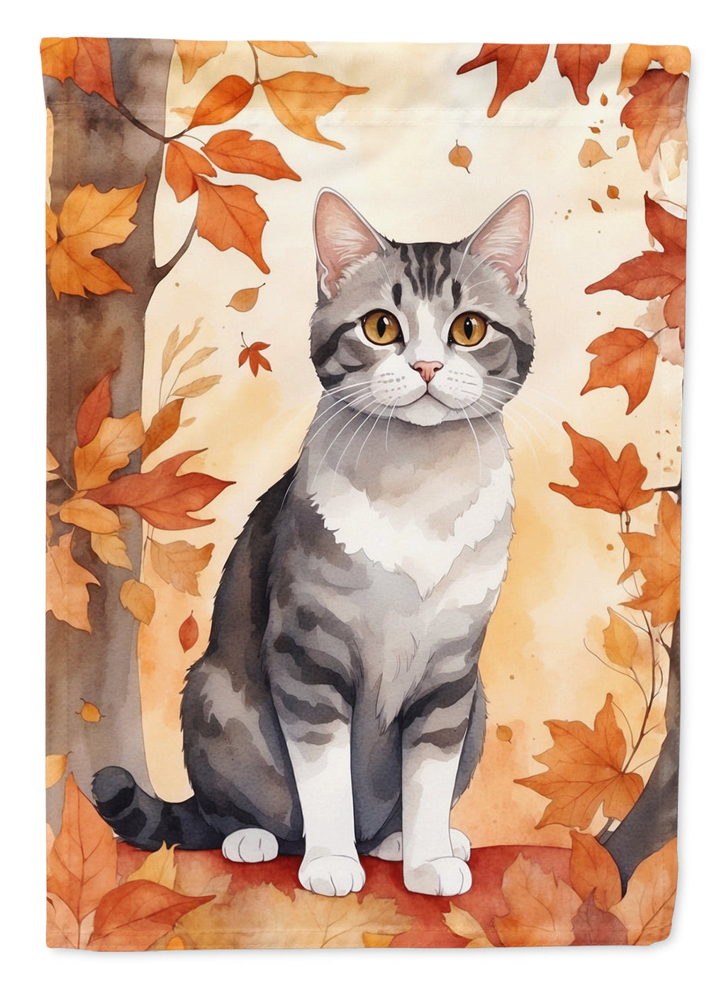 American Wirehair Cat in Fall Leaves House Flag 28x40 Porch Sleeve Pole Decorative Outside Yard Banner Artwork Wall Hanging, Polyester