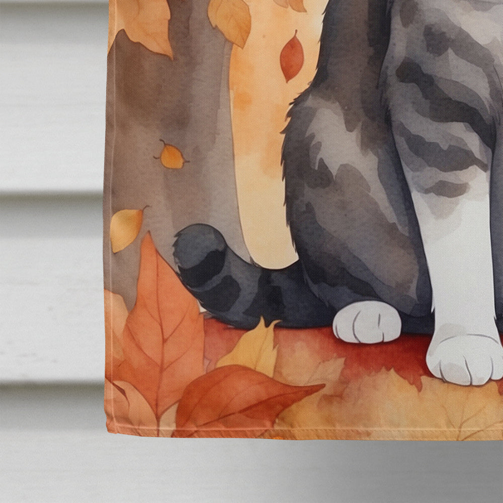 American Wirehair Cat in Fall Leaves House Flag 28x40 Porch Sleeve Pole Decorative Outside Yard Banner Artwork Wall Hanging, Polyester