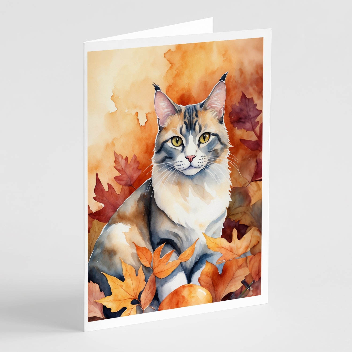 Aphrodite Giant Cat in Fall Leaves Greeting Cards Pack of 8 Blank Cards with Envelopes Whimsical A7 Size 5x7