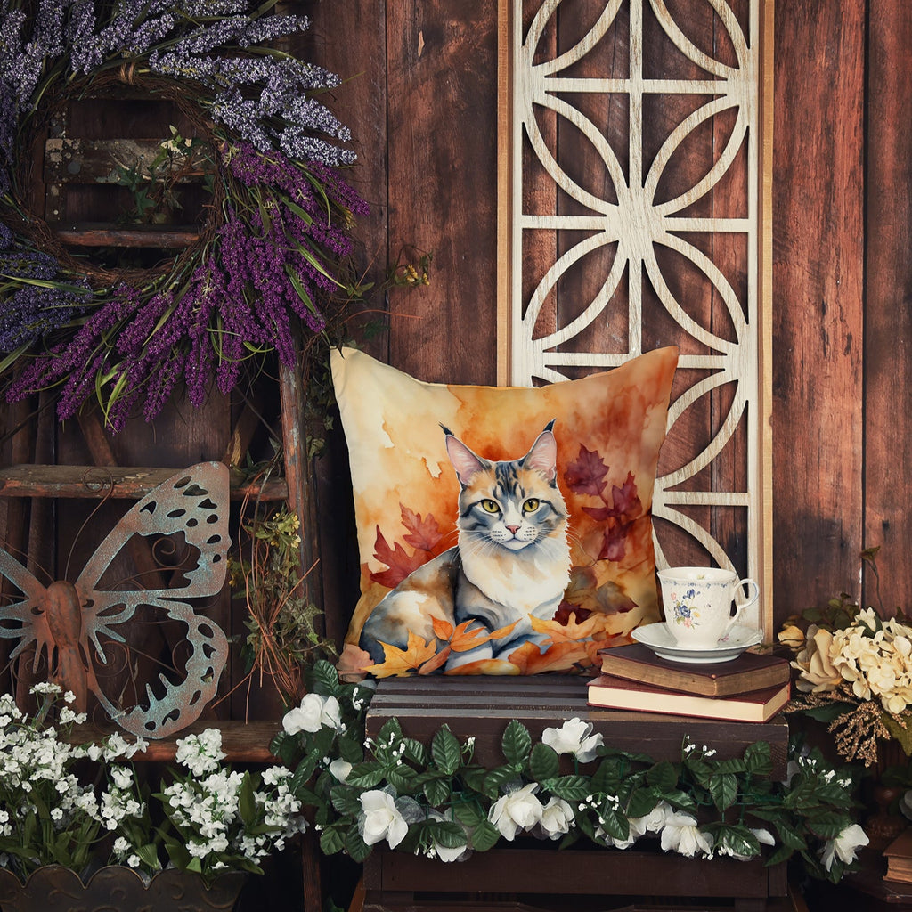 Aphrodite Giant Cat in Fall Leaves Decorative Throw Pillow 18x18 Indoor Outdoor Accent Cushion, Fabric Cover with Insert for Sofa, Bed, Porch & Living Room
