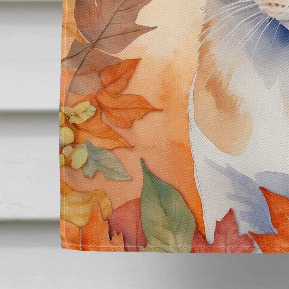 Arabian Mau Cat in Fall Leaves House Flag 28x40 Porch Sleeve Pole Decorative Outside Yard Banner Artwork Wall Hanging, Polyester