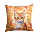 Arabian Mau Cat in Fall Leaves Decorative Throw Pillow 14x14 Indoor Outdoor Accent Cushion, Fabric Cover with Insert for Sofa, Bed, Porch & Living Room