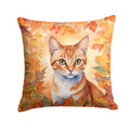 Arabian Mau Cat in Fall Leaves Decorative Throw Pillow 18x18 Indoor Outdoor Accent Cushion, Fabric Cover with Insert for Sofa, Bed, Porch & Living Room