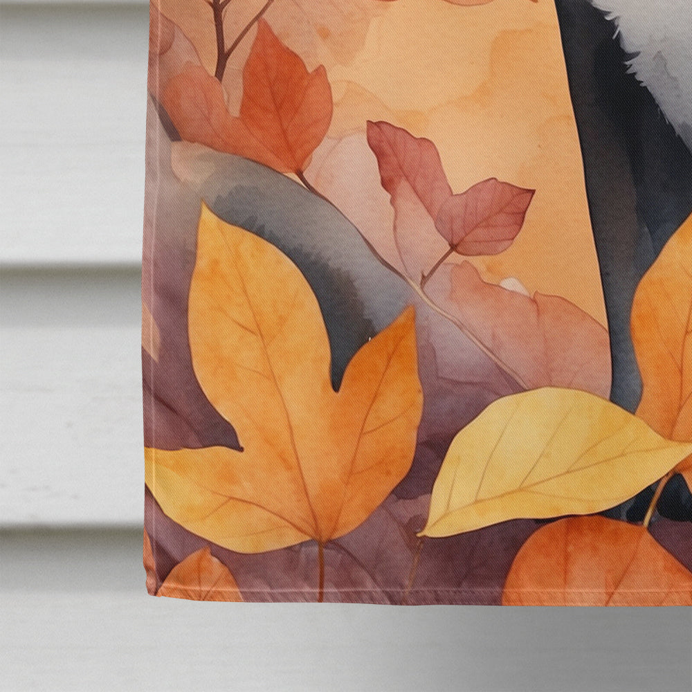 Asian Cat in Fall Leaves House Flag 28x40 Porch Sleeve Pole Decorative Outside Yard Banner Artwork Wall Hanging, Polyester