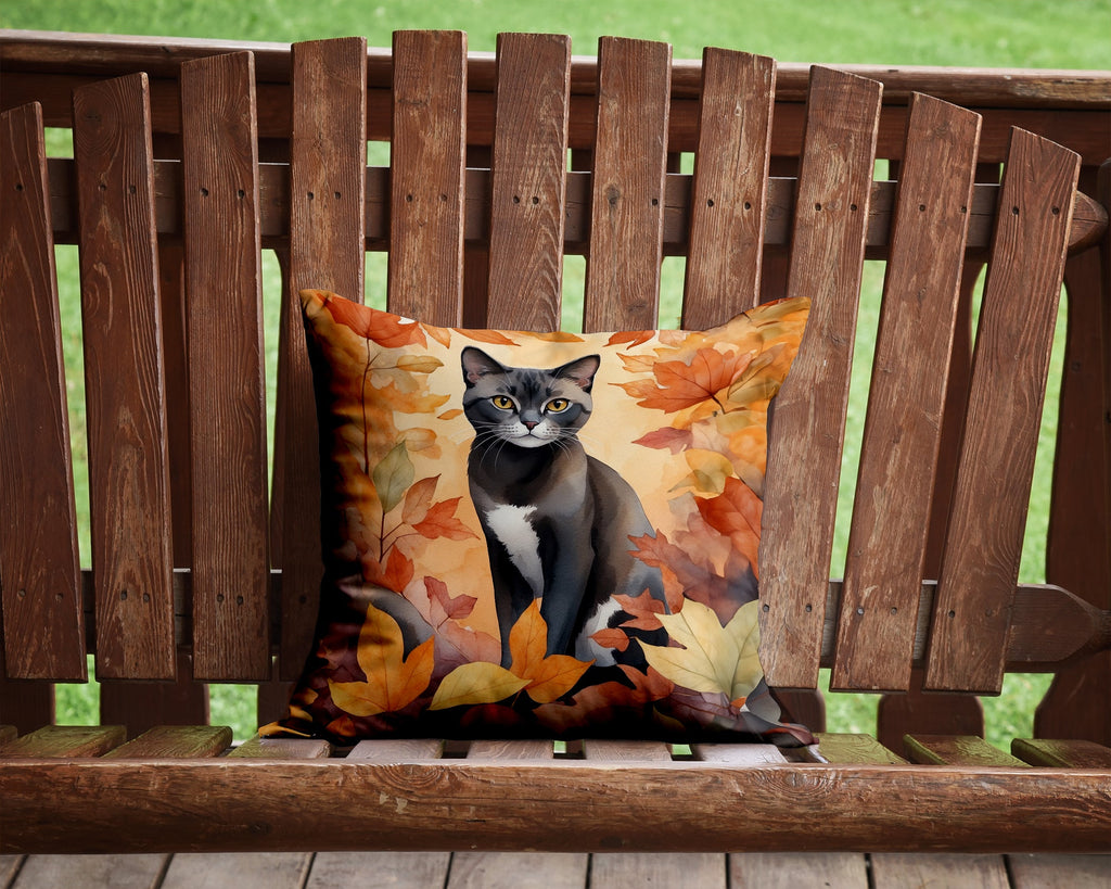 Asian Cat in Fall Leaves Decorative Throw Pillow 14x14 Indoor Outdoor Accent Cushion, Fabric Cover with Insert for Sofa, Bed, Porch & Living Room
